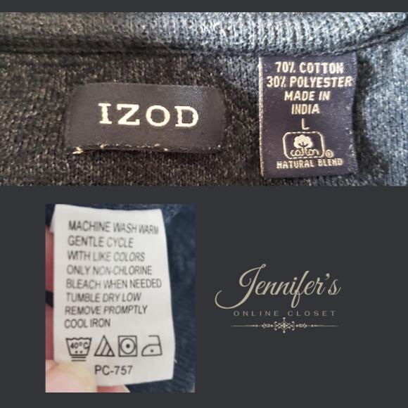 3/$25 Izod Men's Blue Long Sleeve Polo Size Large - Picture 7 of 9